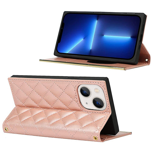 Quilted Crossbody Wallet Purse Rose Gold for Iphone 14 Plus
