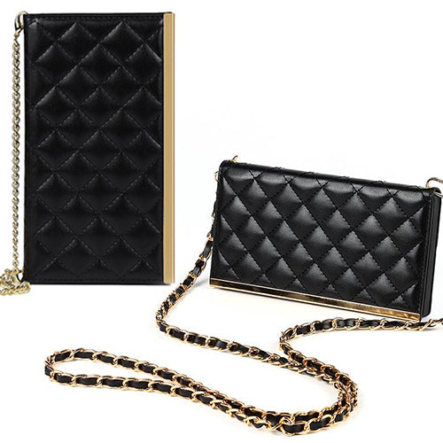 Quilted Crossbody Wallet Purse Black for Iphone 14