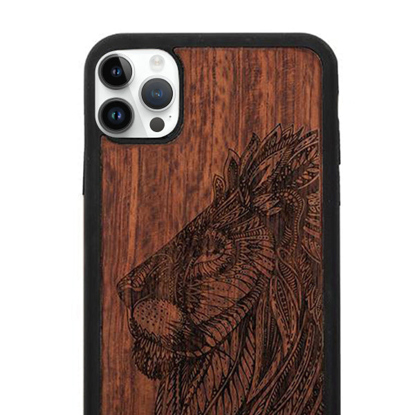 Real Wood Lion Iphone 15 Pro Max