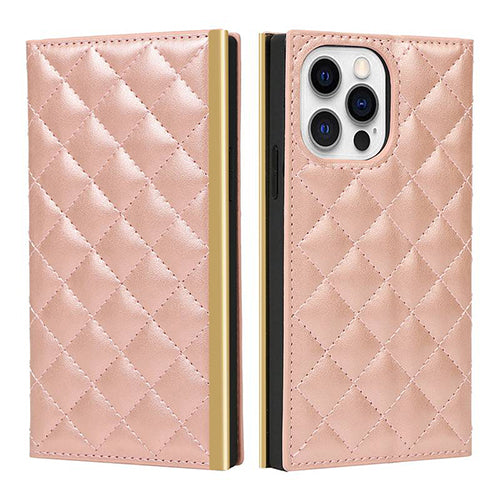 Quilted Crossbody Wallet Purse Rose Gold for Iphone 13 Pro Max