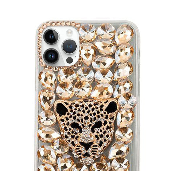 Handmade Cheetah Bling Gold Case IPhone 15 Pro