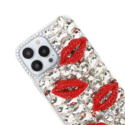 Silver Bling Red Lips Rhinestone Case Iphone 15 Pro