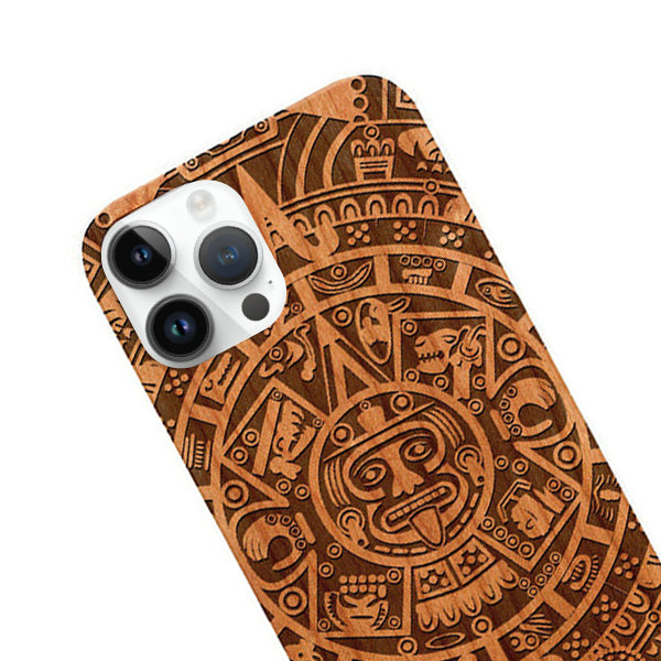 Mayan Calendar Aztec Wood Case Iphone 15 Pro Max