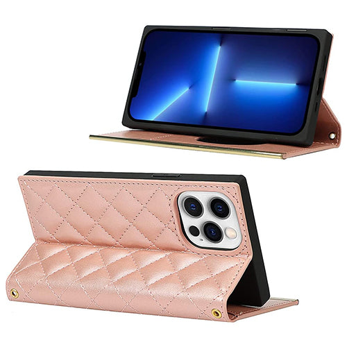 Quilted Crossbody Wallet Purse Rose Gold for Iphone 14 Pro