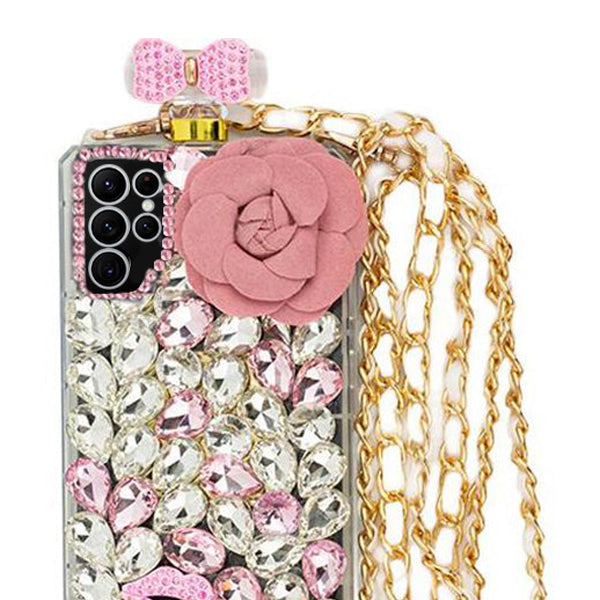Handmade Bling Pink Flower  Bottle Case Samsung S23 Ultra