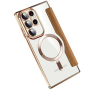 Transparent Magsafe Flip Wallet Case Brown Samsung S22 Ultra
