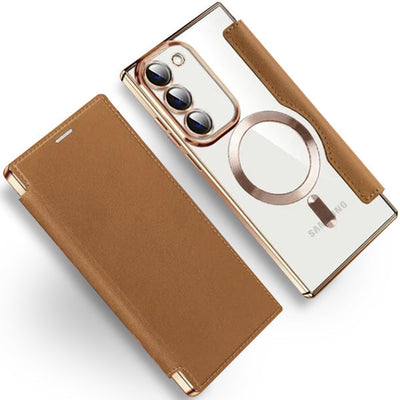 Transparent Magsafe Flip Wallet Case Brown Samsung S22