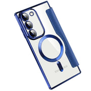 Transparent Magsafe Flip Wallet Case Dark Blue Samsung S22