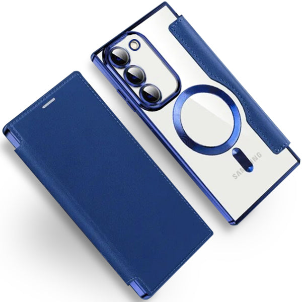 Transparent Magsafe Flip Wallet Case Dark Blue Samsung S22
