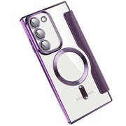 Transparent Magsafe Flip Wallet Case Purple Samsung S22