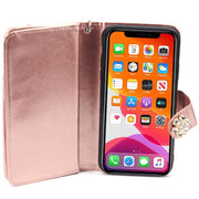 Handmade Detachable Bling Pink Flower Wallet IPhone 15 Plus