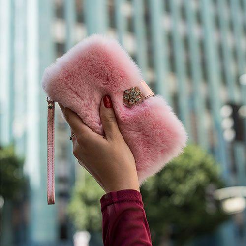 Fur Light Pink Wallet Detachable Samsung S23 Plus