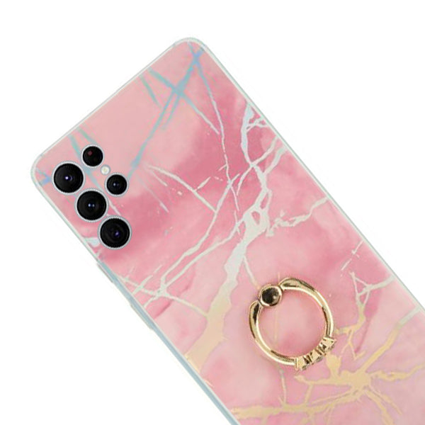 Marble Pink Ring Case Samsung S22 Ultra