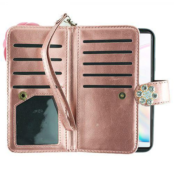 Handmade Pink Flower Bling Wallet Note 10