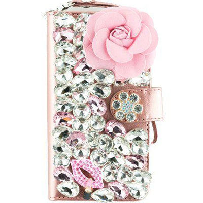 Handmade Pink Flower Bling Wallet Iphone 10/X/XS