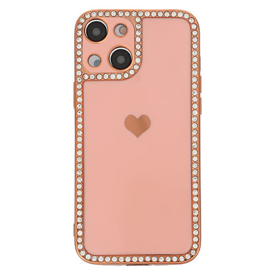 Bling Border Heart Tpu Skin Light Pink Case Iphone 14