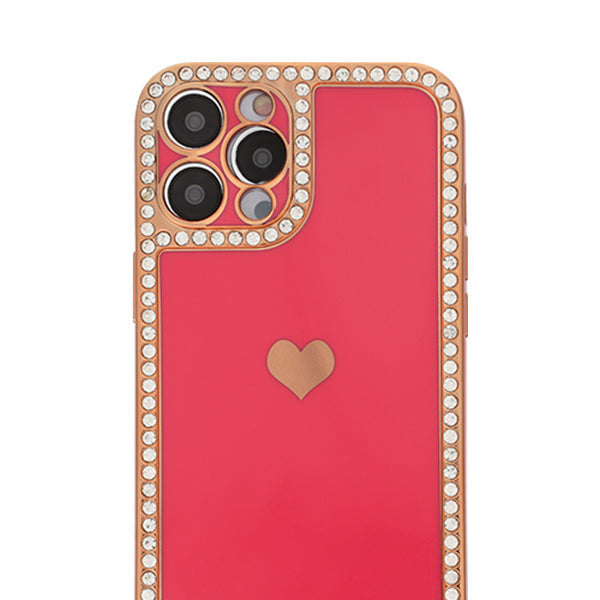 Bling Border Heart Tpu Skin Hot Pink Case Iphone 12 Pro Max