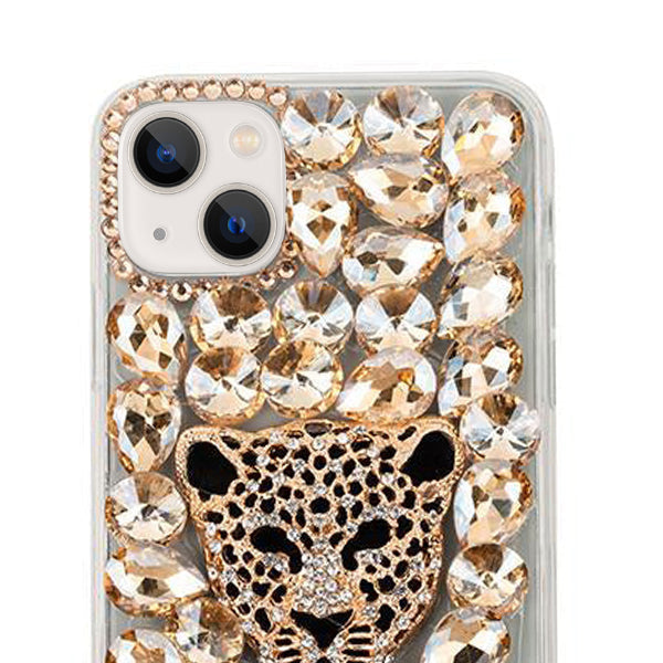 Handmade Cheetah Bling Gold Case IPhone 13 Mini