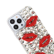 Silver Bling Red Lips Rhinestone Case Iphone 12/12 Pro