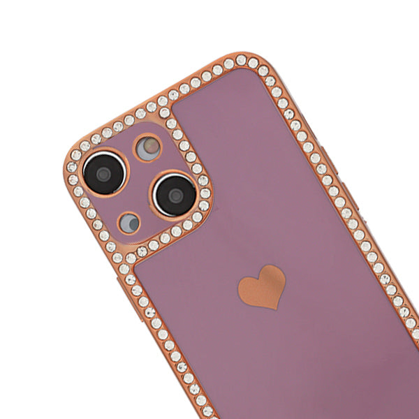 Bling Border Heart Tpu Skin Purple Case Iphone 14 Plus