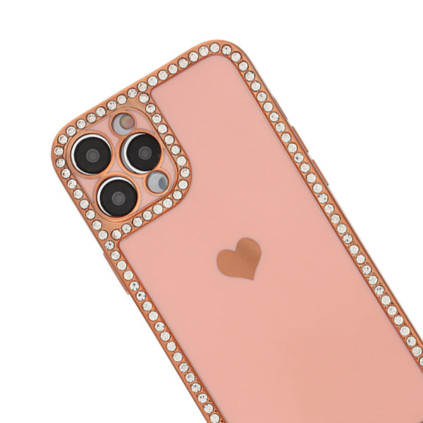 Bling Border Heart Tpu Skin Light Pink Case Iphone 12 Pro Max