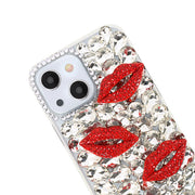 Silver Bling Red Lips Rhinestone Case Iphone 14 Plus