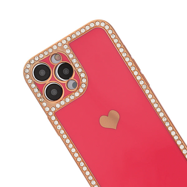 Bling Border Heart Tpu Skin Hot Pink Case Iphone 14