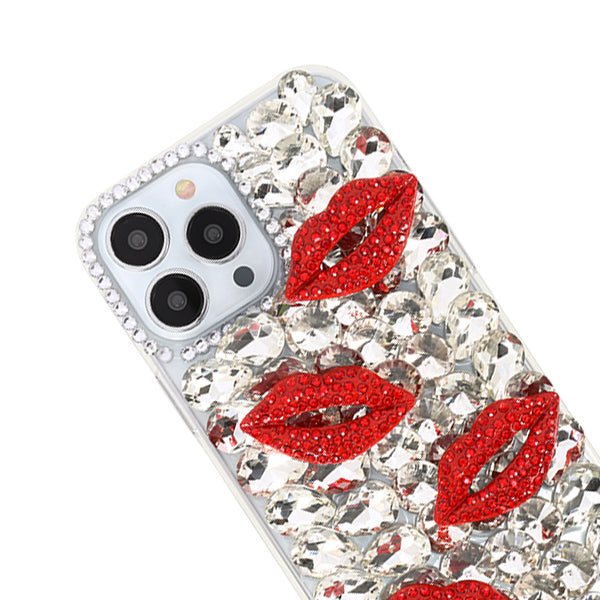 Silver Bling Red Lips Rhinestone Case Iphone 13 Pro