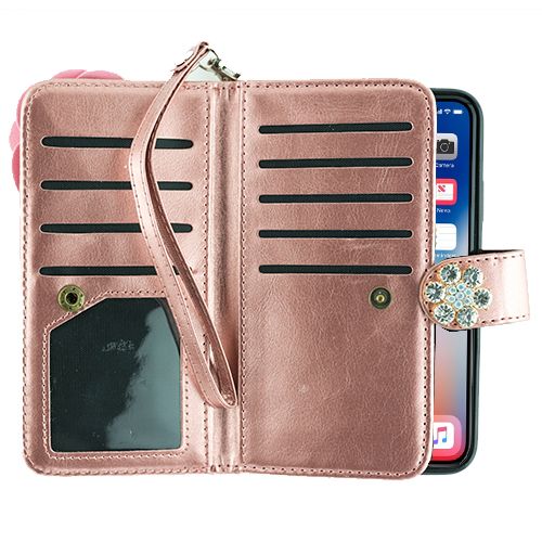 Handmade Pink Flower Bling Wallet Iphone XS MAX - icolorcase.com