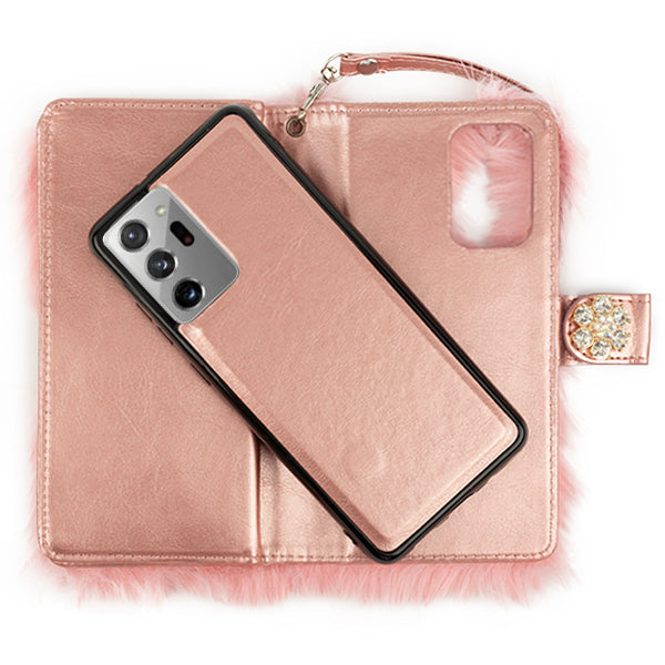 Fur Detachable Wallet Light Pink Samsung  Note 20 Ultra