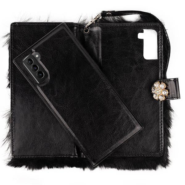 Fur Black Wallet Detachable Samsung S21