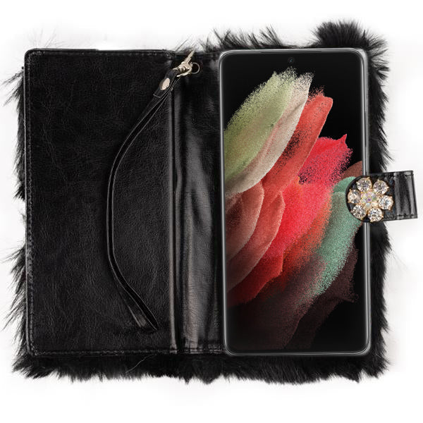 Fur Black Wallet Detachable Samsung S22 Ultra