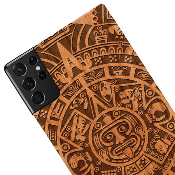 Mayan Calendar Aztec Wood Case Samsung S21 Ultra