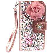 Handmade Detachable Bling Pink Flower Wallet IPhone 14 Pro Max