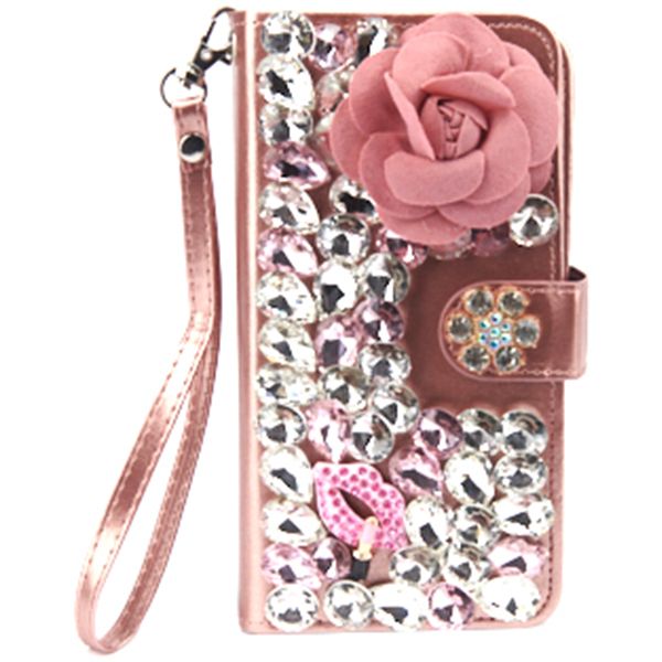 Handmade Detachable Bling Pink Flower Wallet IPhone 13 Mini