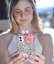 Handmade Bling Pink Flower Bottle Case IPhone 13 Mini