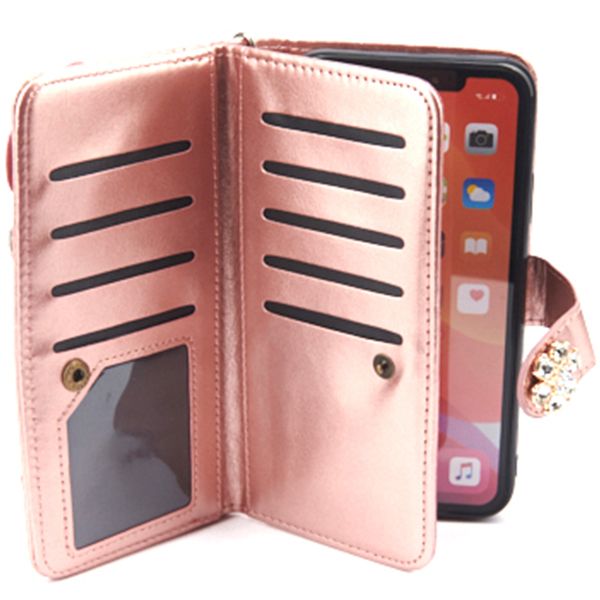 Handmade Detachable Bling Pink Flower Wallet iphone 11 Pro Max
