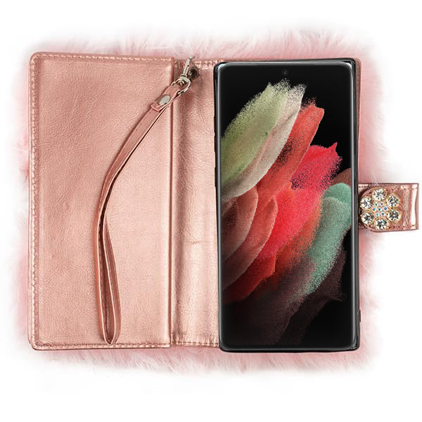 Fur Light Pink Wallet Detachable Samsung S21 Ultra